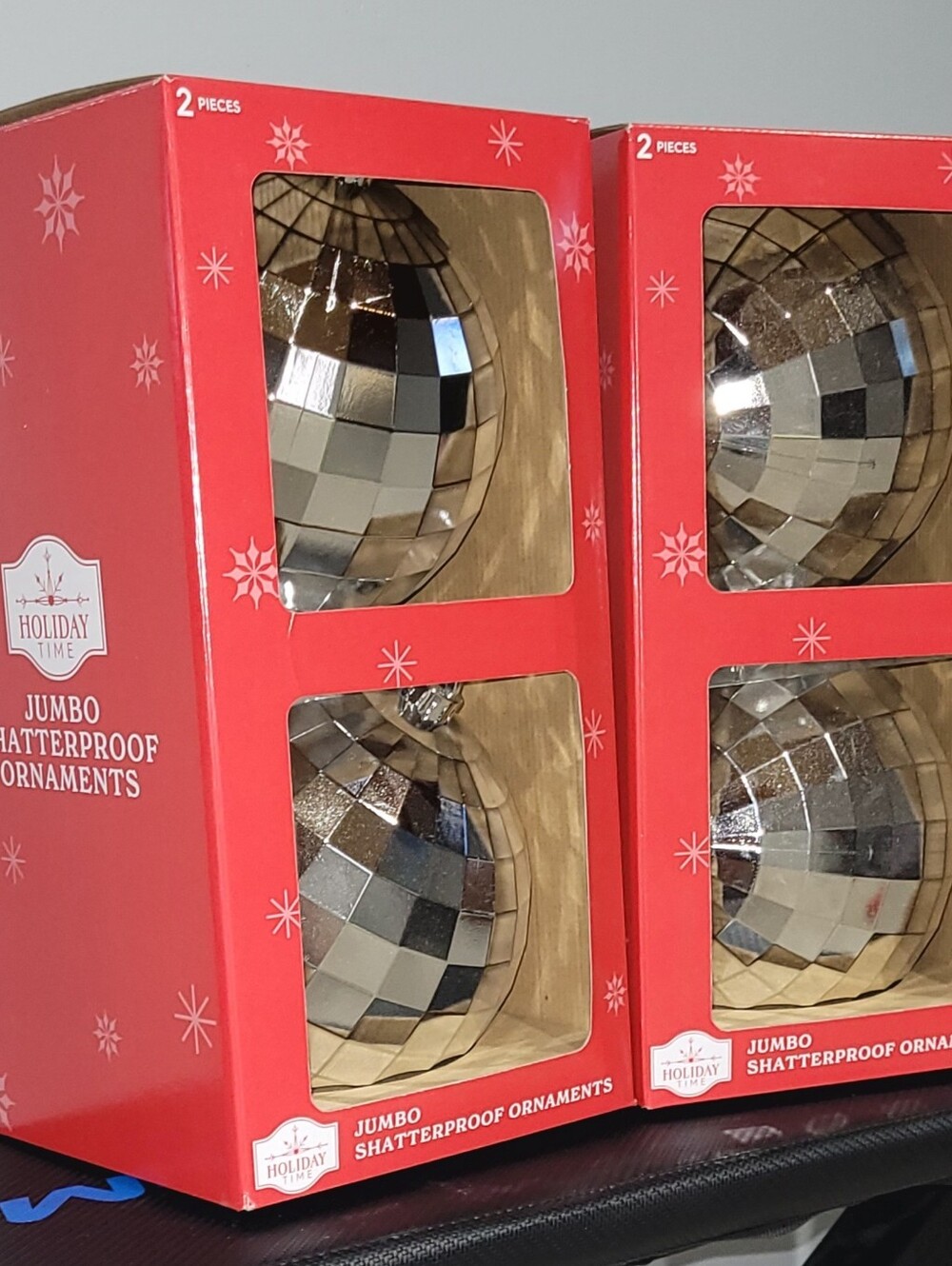 2 packs- 2-Count Jumbo Shatterproof Disco Ball Christmas Ornaments 8 Inch Silver